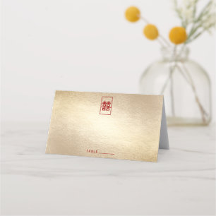 Rectangle Double Happiness Gold Chinese Wedding Place Card