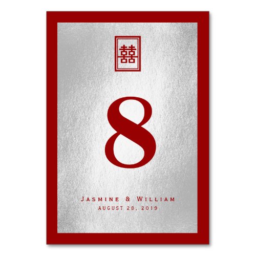 Rectangle Double Happiness Silver Chinese Wedding Table Number