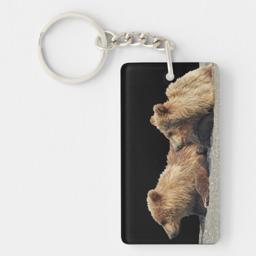 Rectangle double_sided Keychain w grizzly cubs