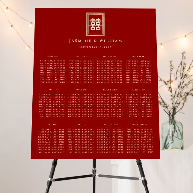 Rectangle Double Xi Chinese Wedding Seating Chart Foam Board (In Situ (Stand))