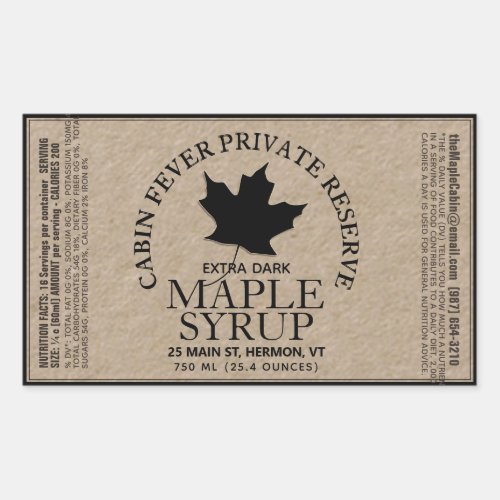 Rectangle Kraft Maple Syrup with Nutrition Facts R Rectangular Sticker