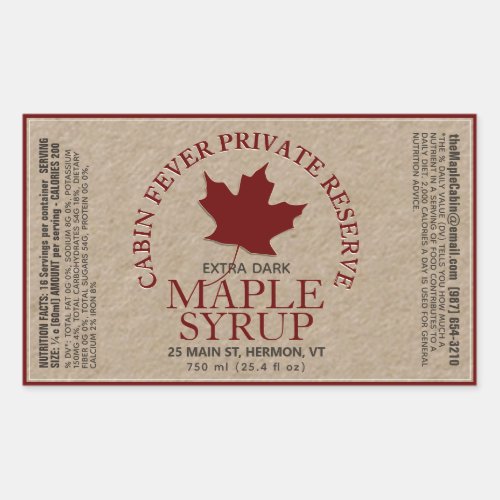 Rectangle Kraft Maple Syrup with Nutrition Facts Rectangular Sticker