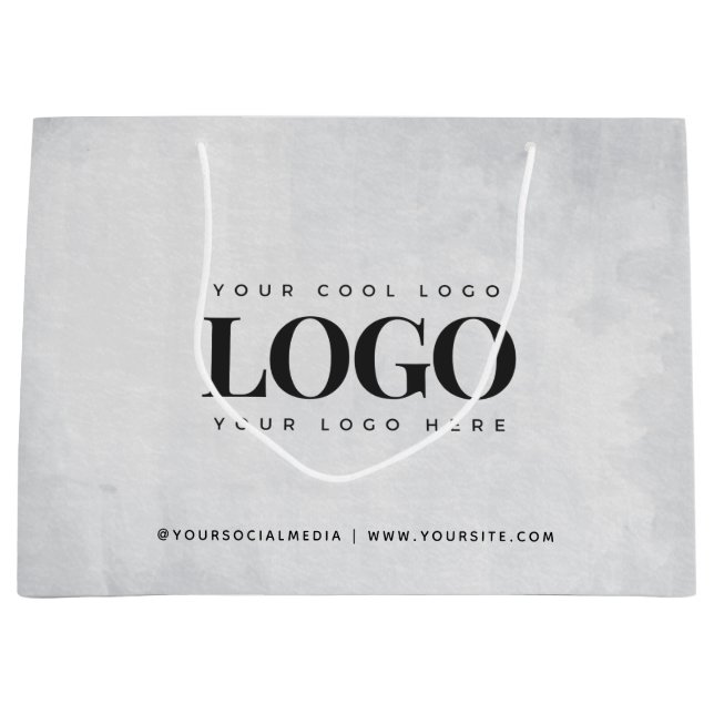 Rectangle Logo & Custom Social Media Website Gray Large Gift Bag (Front)