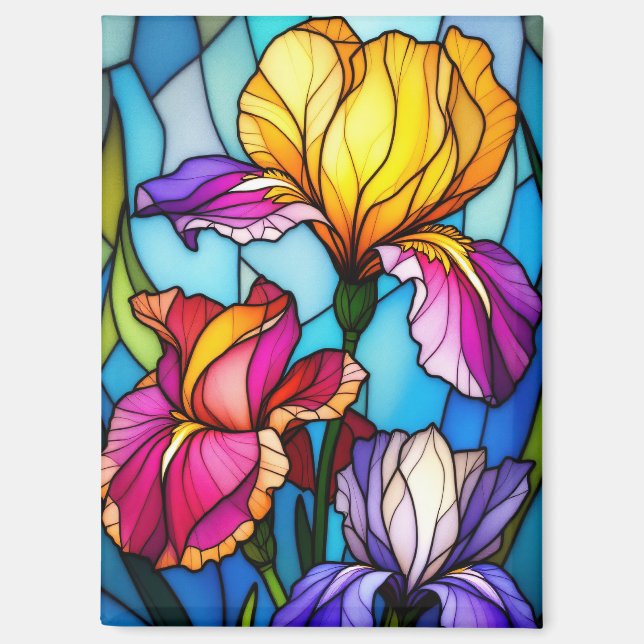 Rectangle Magnet with Stained-Glass Iris Flower (Front)
