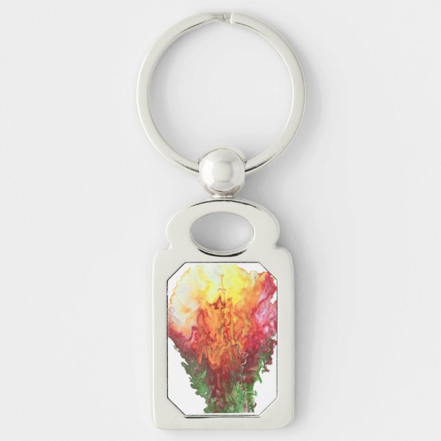 Rectangle Metal Keychain with abstract flower (Front)