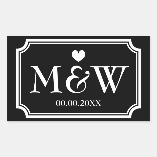 Rectangle monogram wedding favor stickers seals (Front)