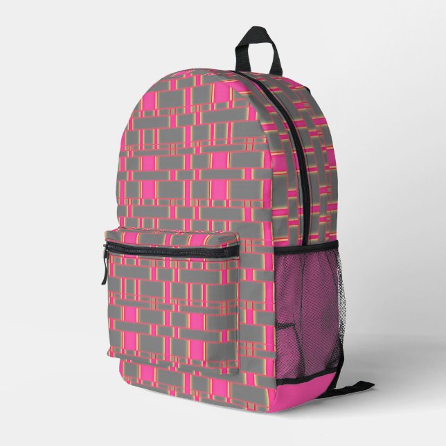 Rectangle Pattern Gray 11 Printed Backpack (Back Corner Right)