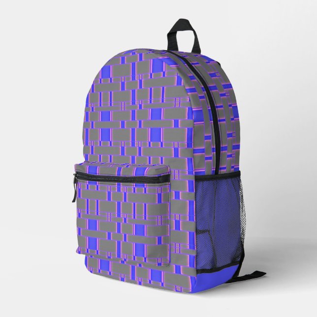 Rectangle Pattern Gray 8 Printed Backpack (Back Corner Right)