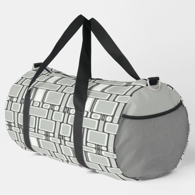 Rectangle Pattern Neutral Gray Duffle Bag (Right Corner)