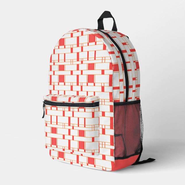 Rectangle Pattern White 12 Printed Backpack (Back Corner Right)