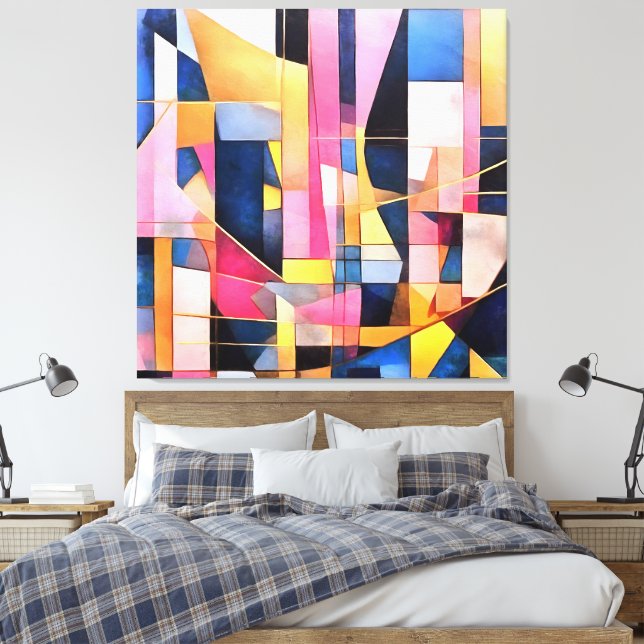 Rectangles and Triangles Geometric Abstract Canvas Print (Insitu(Bedroom))