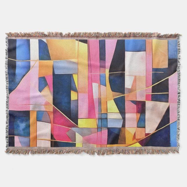 Rectangles and Triangles Geometric Abstract Throw Blanket (Front)