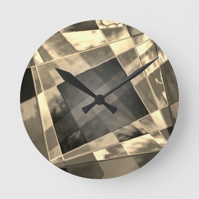Rectangles inclined in tones timber or beige? round clock (Front)