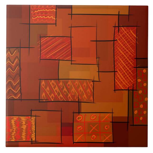 Rectangles, patchwork pattern, doodle. Scrap quilt Ceramic Tile (Front)