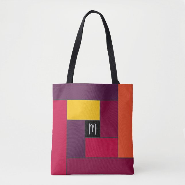 Rectangles Pattern (ver4) with Custom Monogram Tote Bag (Front)