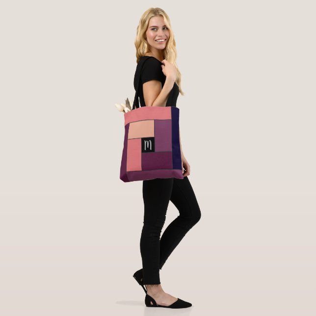 Rectangles Pattern (ver5) with Custom Monogram Tote Bag (On Model)