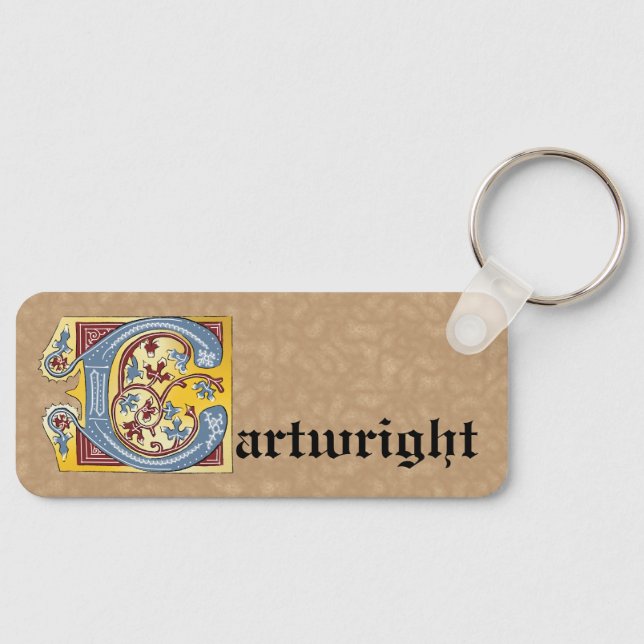 Rectangular Blue and Red Ivy Illuminated Letter C Keychain (Front)