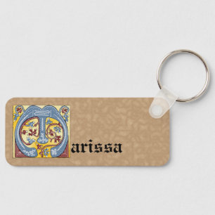 Rectangular Blue and Red Ivy Illuminated Letter M Keychain