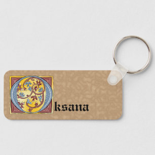 Rectangular Blue and Red Ivy Illuminated Letter O Keychain