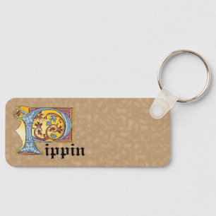 Rectangular Blue and Red Ivy Illuminated Letter P Keychain