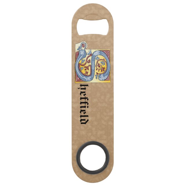 Rectangular Blue and Red Ivy Illuminated Letter S Bar Key (Front)