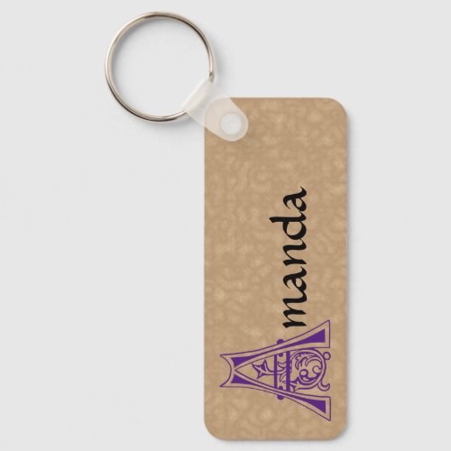 Rectangular Botanical Decorative Capital A Keychain