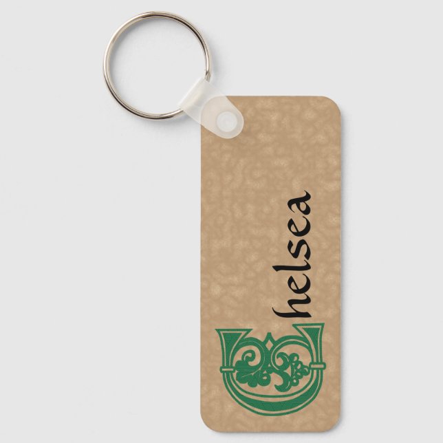 Rectangular Botanical Decorative Capital C Keychain (Front)