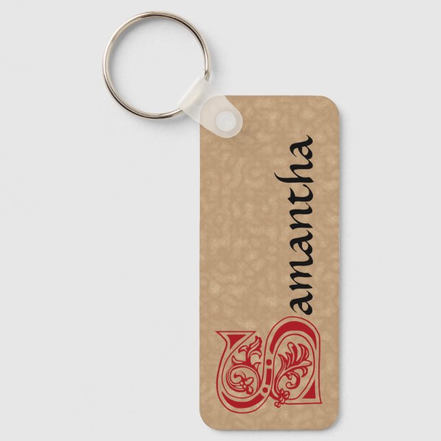Rectangular Botanical Decorative Capital S Keychain (Front)