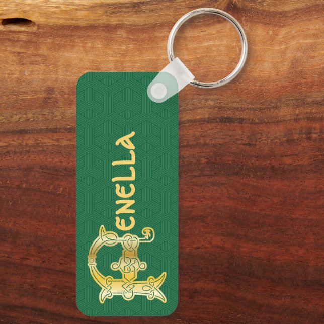 Rectangular Celtic Knot Decorative Capital F Keychain (Back)