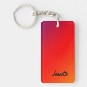Rectangular Double Sided Red and Purple Rainbow Keychain