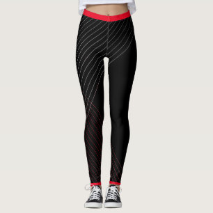 Rectangular Geometric Red Lines - Black Background Leggings