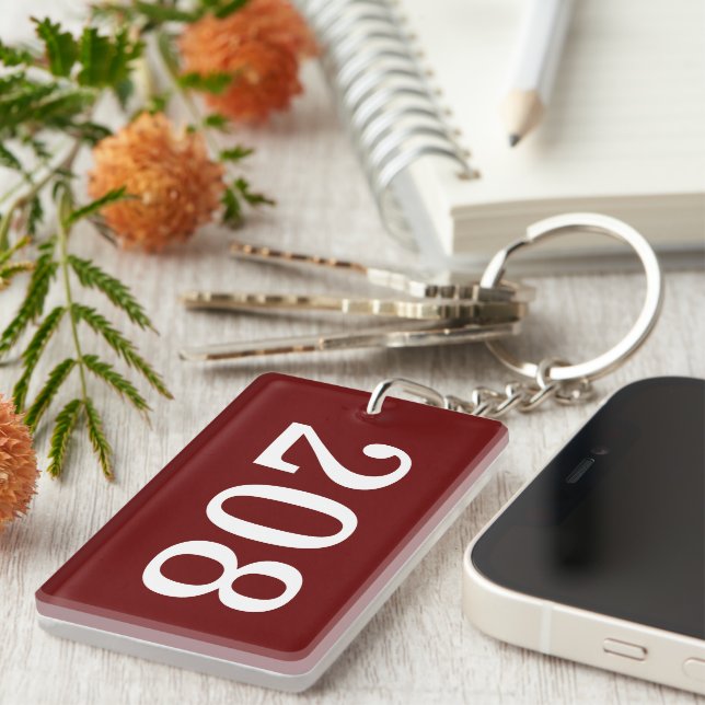 Rectangular hotel room number keychain (two sided) (Front Right)