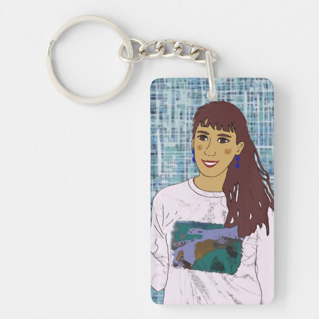 Rectangular keychain with bang girl design (Front)