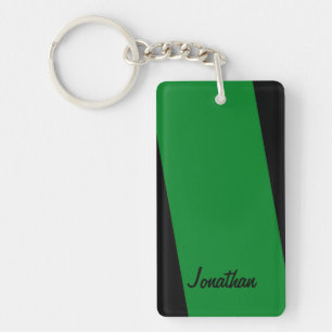 Rectangular Minimalist Simple Stripe of Green Name Keychain