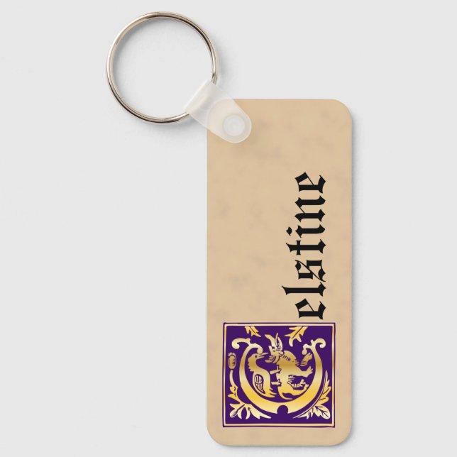 Rectangular Mythic Creatures Decorative Capital C Keychain (Front)