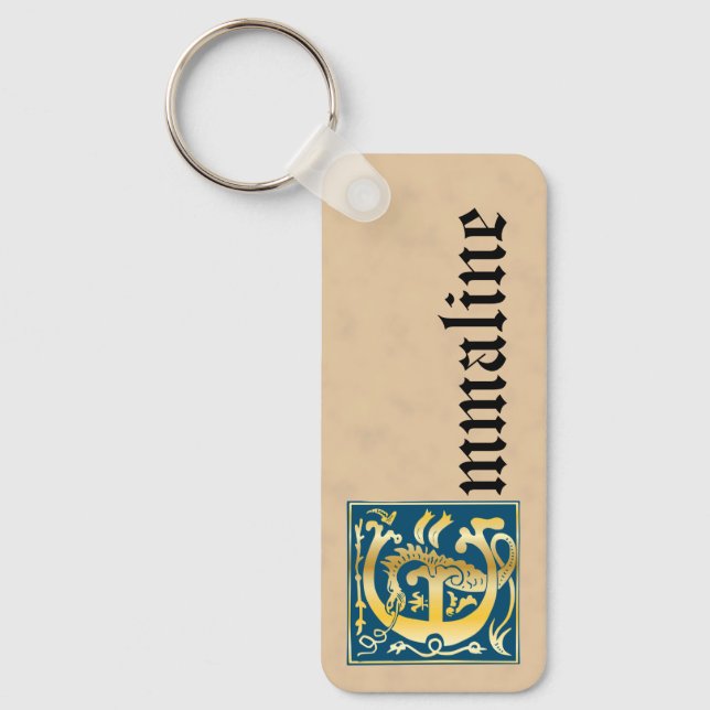Rectangular Mythic Creatures Decorative Capital E Keychain (Front)