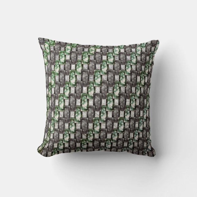 Rectangular pieces carved and spotted, green gray throw pillow (Front)