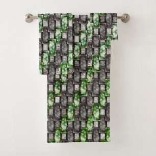 Rectangular pieces carved and stained, gray green bath towel set