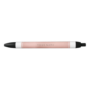Rectangular Pink Rose Gold Powder Metallic Black Pen