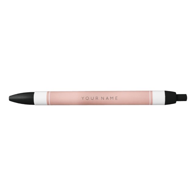Rectangular Pink Rose Gold Powder Metallic Black Pen (Front)
