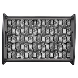 Rectangular plates carved and stained, black grey serving tray