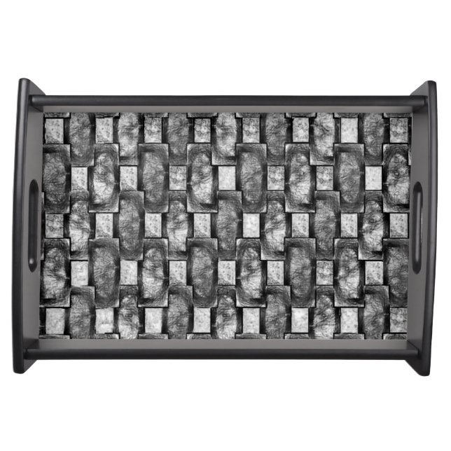 Rectangular plates carved and stained, black grey serving tray (Front)