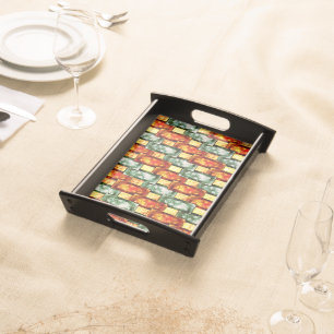 Rectangular plates carved and stained, red green serving tray