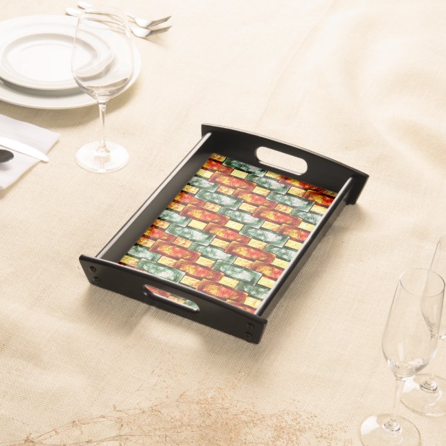 Rectangular plates carved and stained, red green serving tray (Front)