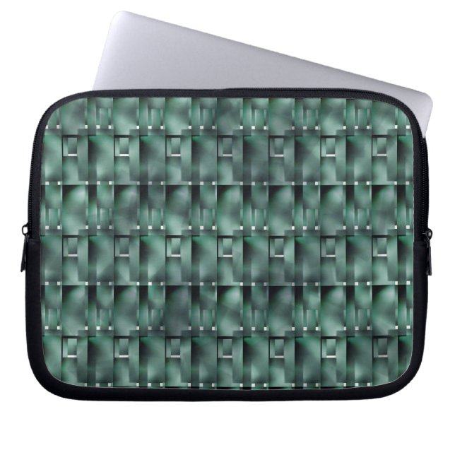 Rectangular shapes in dark and spotted green laptop sleeve (Front)