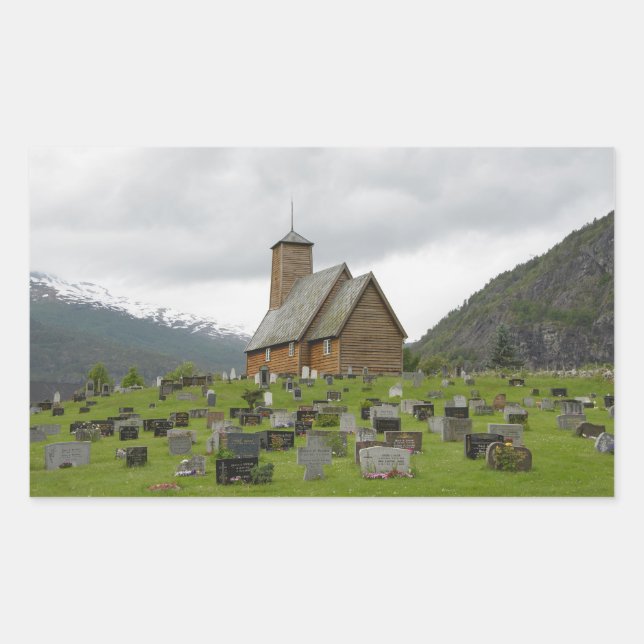 Rectangular sticker of stave church in Norway (Front)