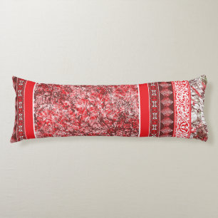 Rectangular textile design with ornate red, white, body pillow