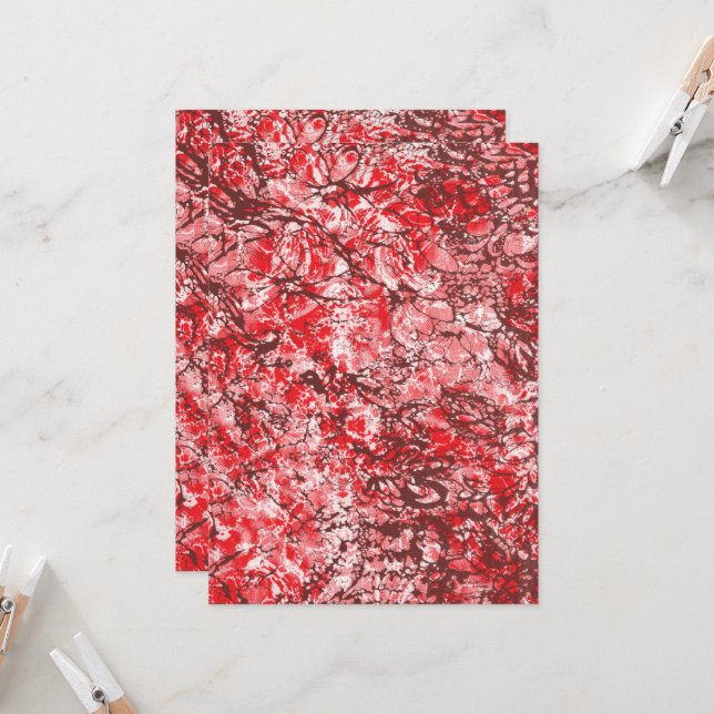 Rectangular textile design with ornate red, white, invitation (Front/Back In Situ)