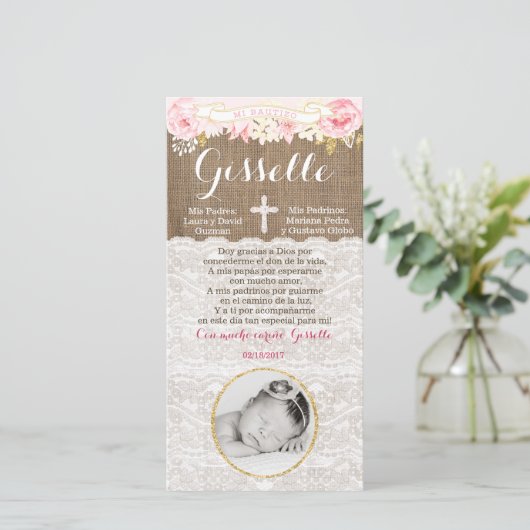 Recuerdo de Bautizo, tarjeta de recuerdo (Standing Front)