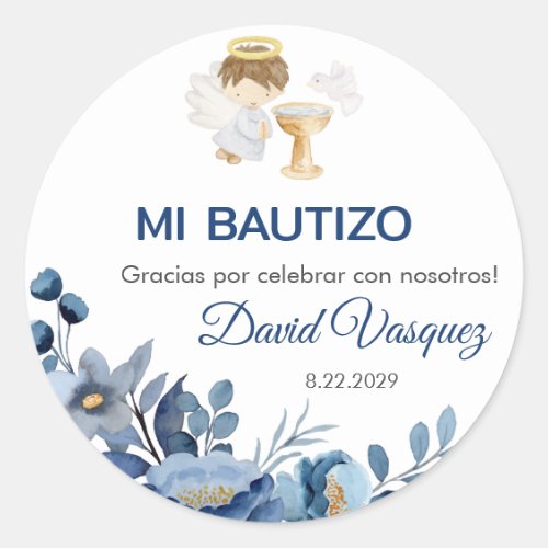 Recuerdos Bautizo Boy Angel Baptism Favors Gifts Classic Round Sticker